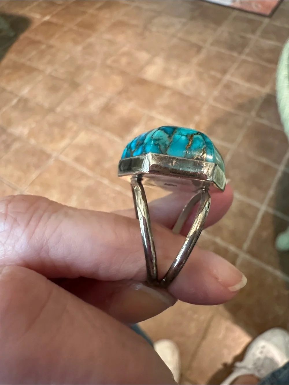 Jay King Turquoise Hexagon Statement Ring with Gold Veining